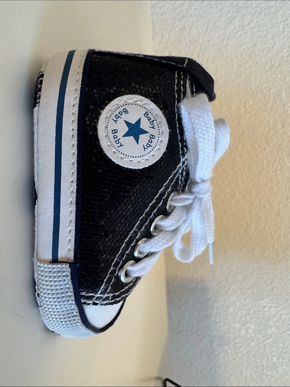 Black Glitter Converse-like Black and White Newborn Sneakers Infant size 1